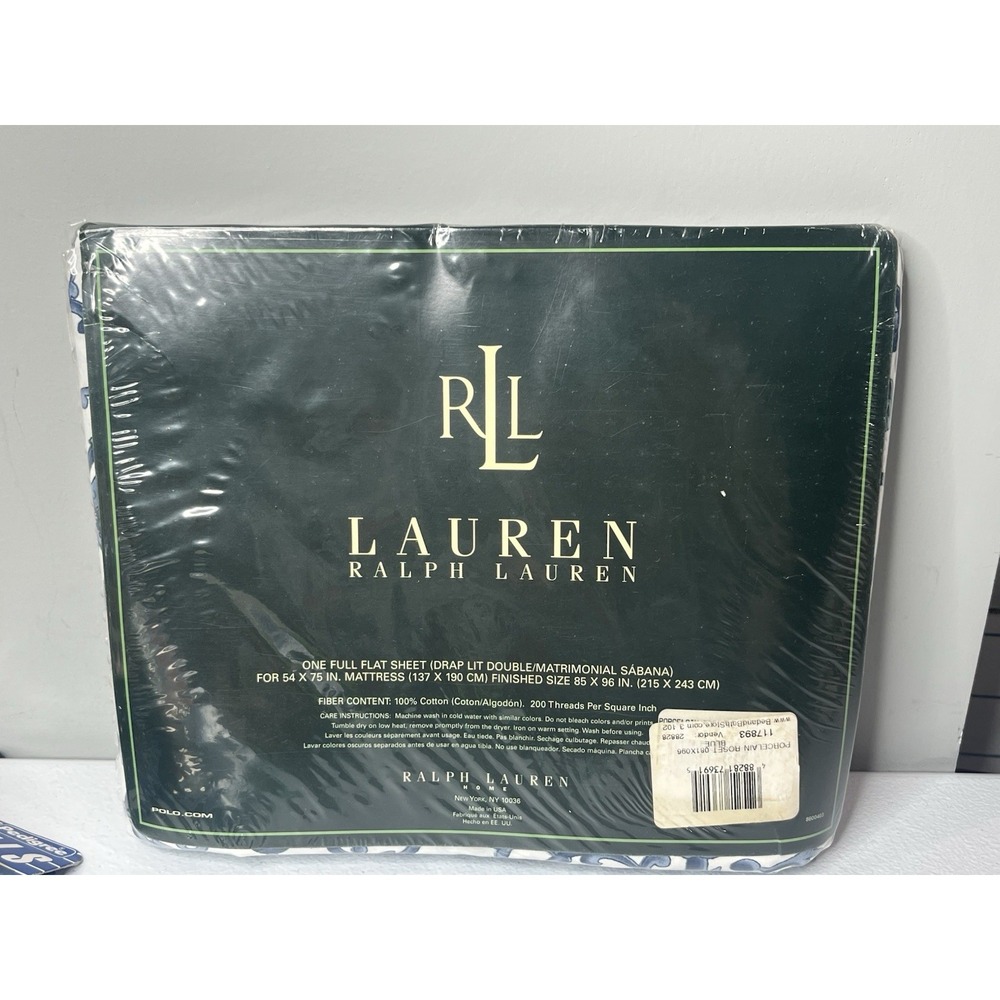Ralph Lauren Porcelain Rosette Blue Floral Full Flat Sheet‎ New Old Stock - Picture 4 of 6